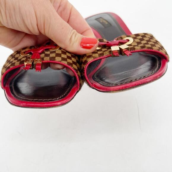 Louis Vuitton Vintage Tricolor Damier Calf Hair Bow Slide Sandals Mule EU 39.5 - Picture 8 of 14